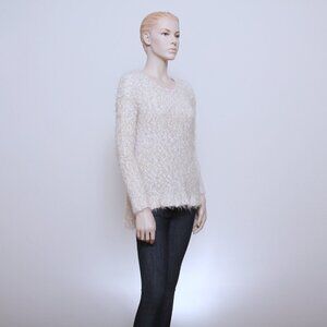 Hinge Fuzzy Popcorn Knit Pullover Sweater Cream Women Size XS